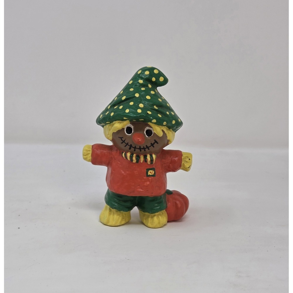 Vintage Chalkware Scarecrow Pumpkin Figurine Hand Painted Halloween Fall Decor